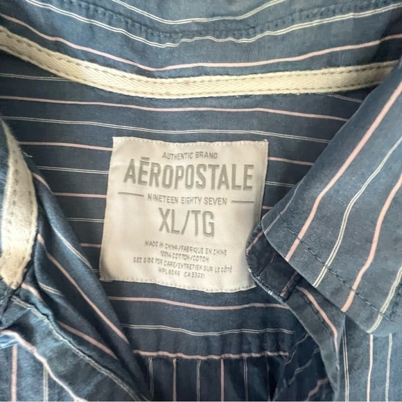 Aeropostale Blue Striped Button Shirt Size X-Large - Picture 2 of 9